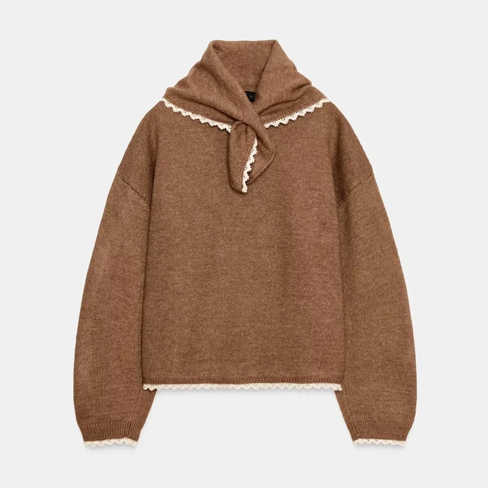Zara Bandana Lace Knit Jumper / Sweater Camel NWT - Picture 6 of 9